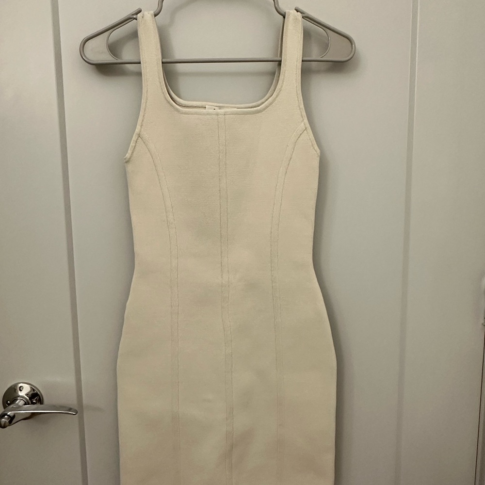 Aritzia Cream Ribbed Bodycon Mini Dress